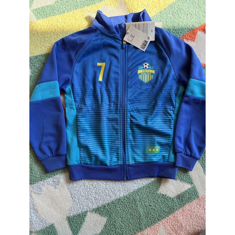 HM Kids Brasil Track Jacket Blue Teal Soccer Zip Up Size 6X/7Y
